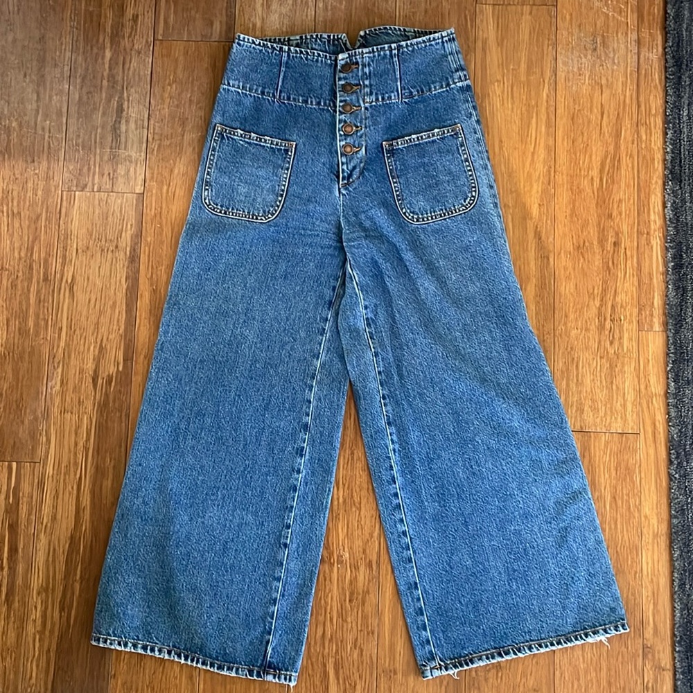 We The Free Blue Flare Jeans with Wide Leg Design